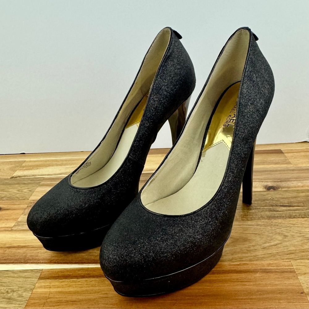 Michael Kors Black Glitter Platform Pumps Heels Party Evening‎ Shoes Womens 10